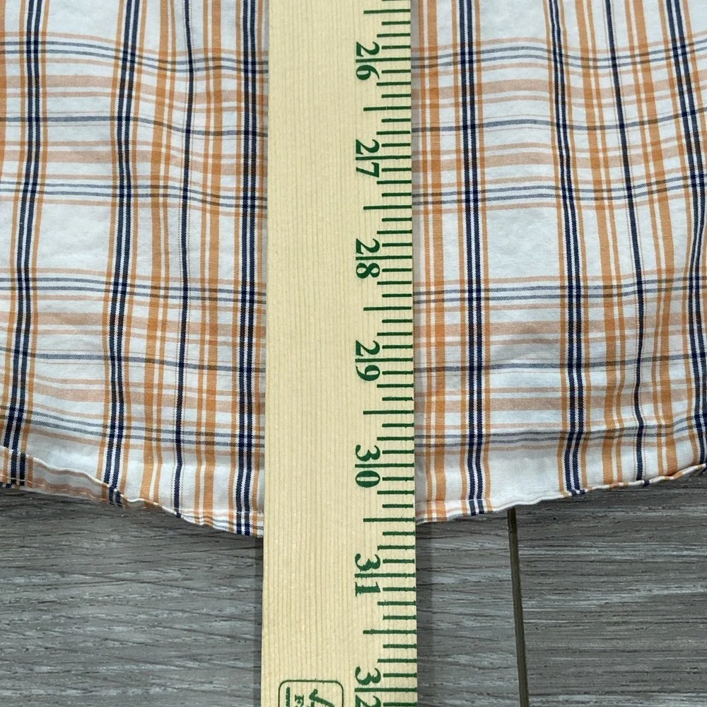 IZOD Short Sleeve Button-Down Shirt‎ Mens Size M Plaid Orange Navy White Logo